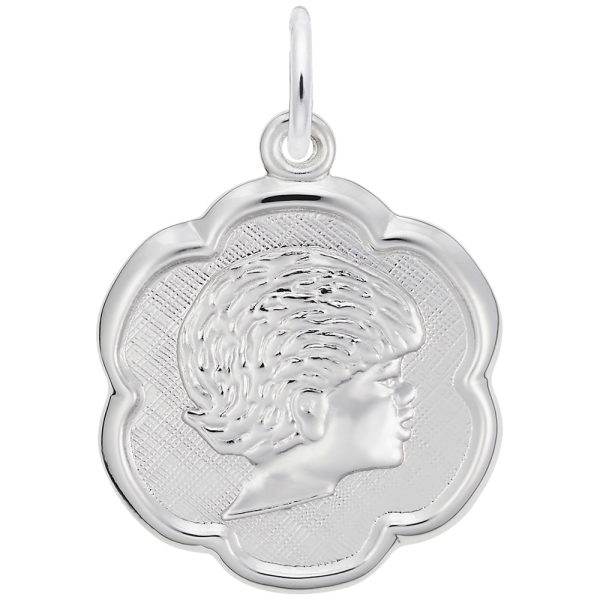 Girl's Head Scalloped Disc Charm