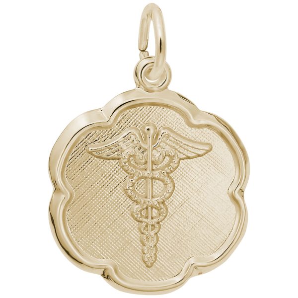 Caduceus Scalloped Disc Charm