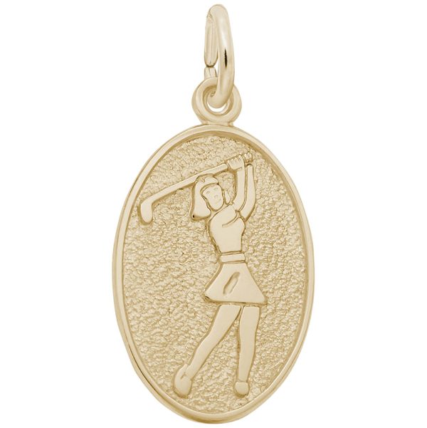 Female Golfer Oval Disc Charm