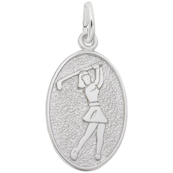 Female Golfer Oval Disc Charm