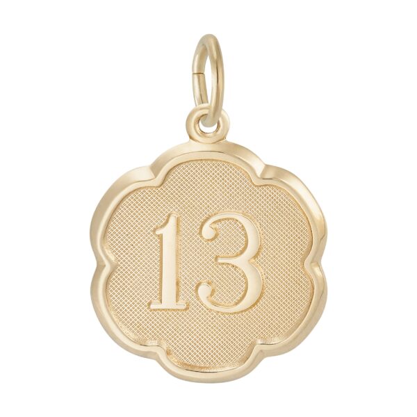 Number Thirteen Scalloped Disc Charm