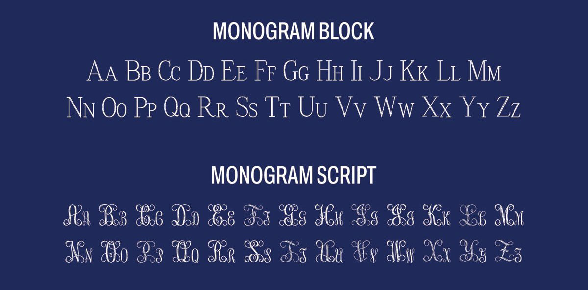 Block and script monogram engraving examples